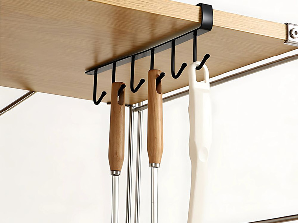 Kitchen hanging rack black metal 6 hooks for utensils hooks