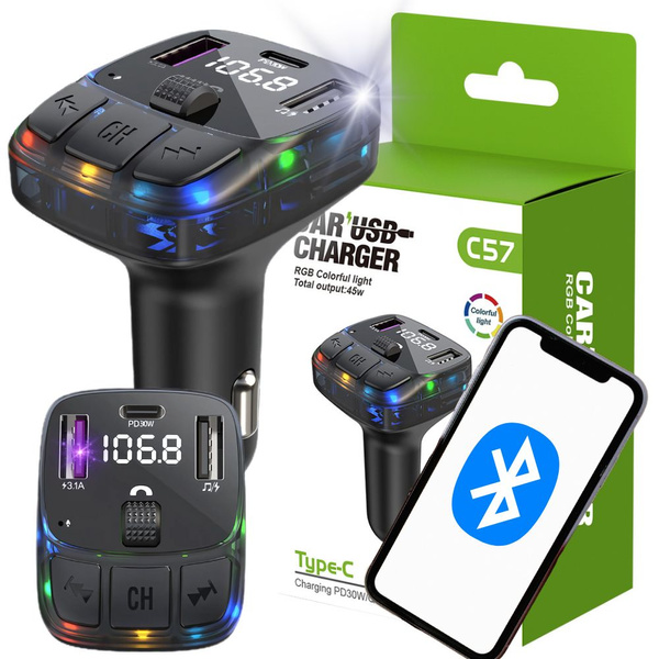 Auto mp3/wma ülevõtja 2xusb + usb c bluetooth 5.3 led qc 3.0