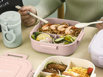 Lunchbox homemade breakfast container with compartments for breakfast and lunch, including cutlery
