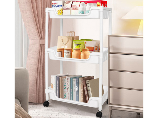 FÜRDŐSZOBA POLC KONYHASZEKRÉNY MOBIL KÖNYVESPOLC KEREKEKEN 3 SZINTES HORGOK
