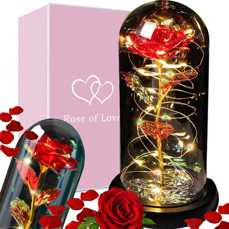 Everlasting rose in glass gift led rgb luminous red glass for the occasion
