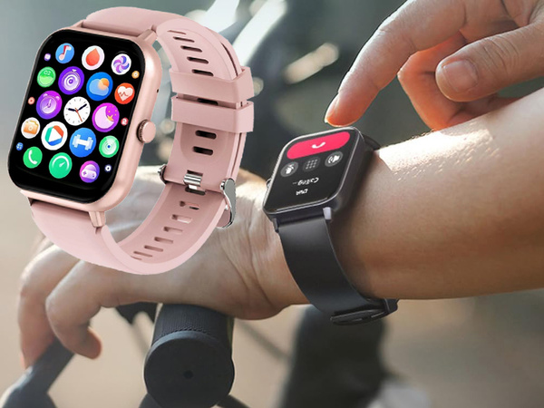 Reloj inteligente para mujer y hombre con correa de goma, deportivo, Bluetooth, llamadas, rosa