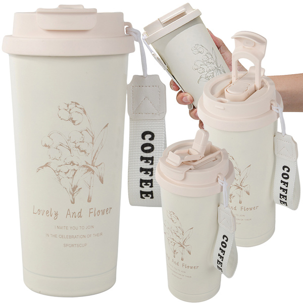 530 ml termo skodelica s slamico in jeklenim ročajem, termo skodelica za hladne in vroče pijače