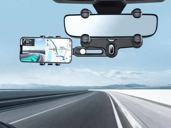 Car holder for the rear view mirror rotatable phone holder