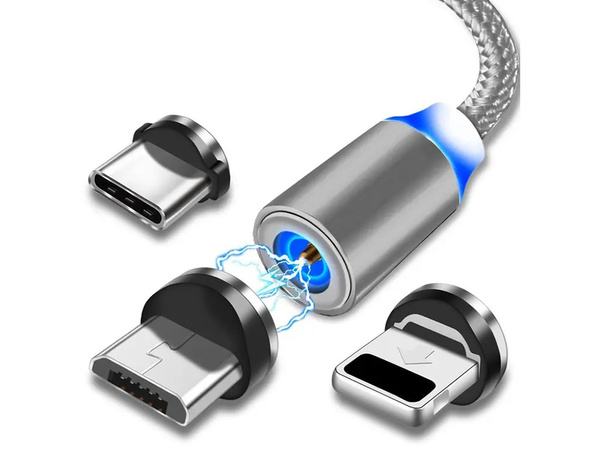 Magnetic charging cable 3w1 micro typ-c usb lightning 1m