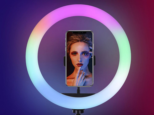 Led rgb ring light + phone holder + adjustable tripod