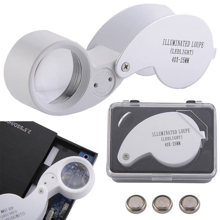 Jeweller's loupe folding 2 led 40x