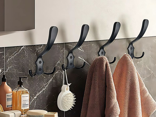 Fekete fali kampók erős kampók ruhákhoz törölközőkhöz 5 db fém