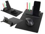 Mouse pad wireless inductive charger for phone organizer