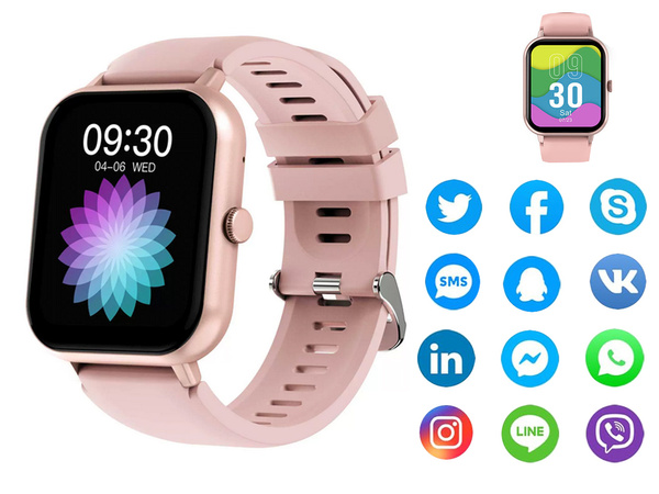 Inteligentné hodinky pre ženy a mužov s gumovým remienkom, športové, Bluetooth, volania, ružové