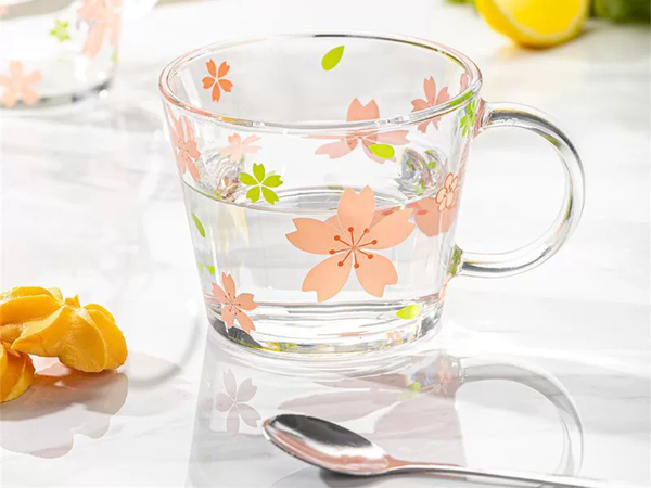 Set de table avec bols, tasses, tasses à café et saladiers en verre, motif fleurs, 6 pièces