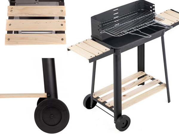Kerti grill nagy faszén grillsütő állítható rostély polcok kerekek hordozható