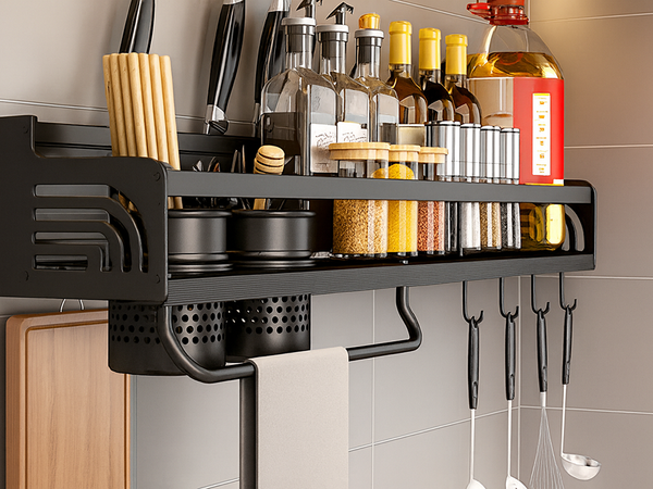 Estante de pared organizador de cocina metálico colgante para utensilios y especias