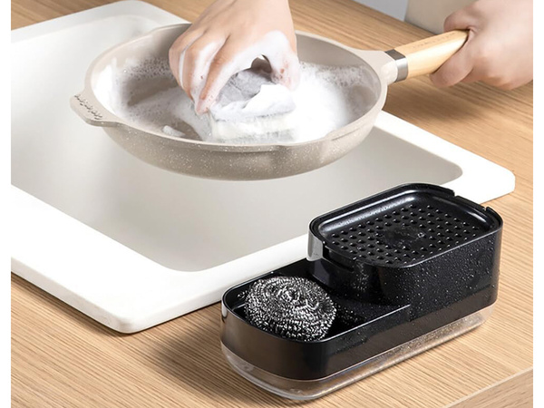 Distributeur de liquide vaisselle pour évier de cuisine, distributeur avec éponge