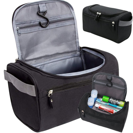 Travel cosmetic bag ogranizer with hook men's waterproof women's black