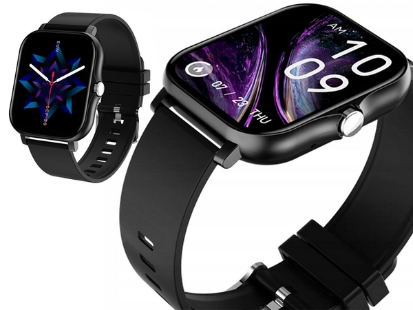 Reloj inteligente para mujer y hombre con correa de goma, deportivo, Bluetooth, llamadas, negro