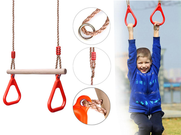 BALANÇOIRE DE JARDIN EN BOIS POUR ENFANTS TRAPÈZE DE GYMNASTIQUE AVEC POIGNÉES