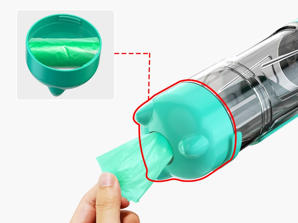 Botella dispensador de comida bebedero para perros y gatos cuenco con dispensador de bolsas 300 ml