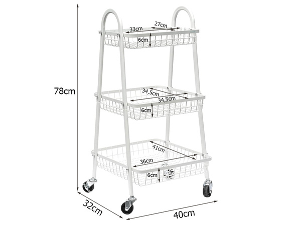 Shelf kitchen bathroom cabinet on wheels metal rack three levels 3