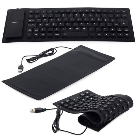 Silikona gumijas tastatūra melna usb bez trokšņa