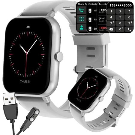 Reloj inteligente para mujer y hombre con correa de goma, Bluetooth, llamadas, color gris