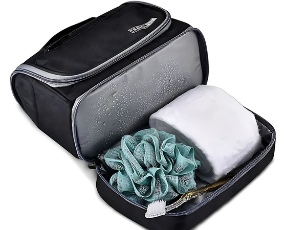 Ceļojumu kosmētikas somiņa ar āķi liela unisex ūdensnecaurlaidīga melna