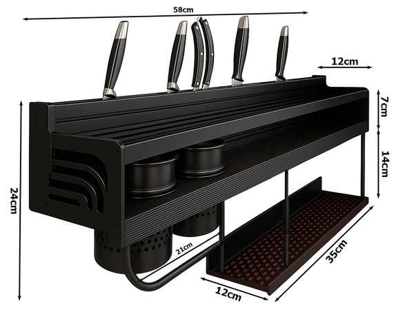 Estante de pared organizador de cocina metálico colgante para utensilios y especias