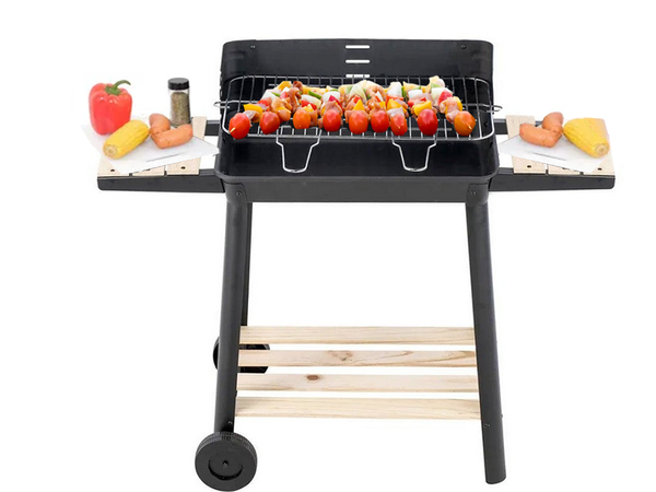 Parrilla de jardin barbacoa de carbon grande rejilla ajustable estantes ruedas portatil