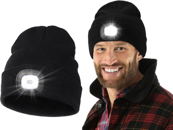 CHAPEAU AUTOMNE HIVER AVEC TORCHE LED NOIR USB 3 MODES D'ÉCLAIRAGE