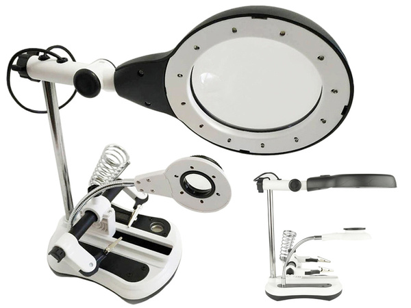 Third hand soldering kit magnifying glass holder led
