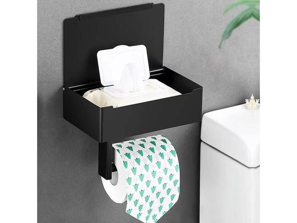 Suport hârtie igienică cu raft suport șervețel negru loft wc