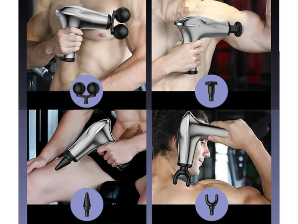 Pistolet do masażu pleców ciała nóg masażer mocny massage gun 4 końcówki