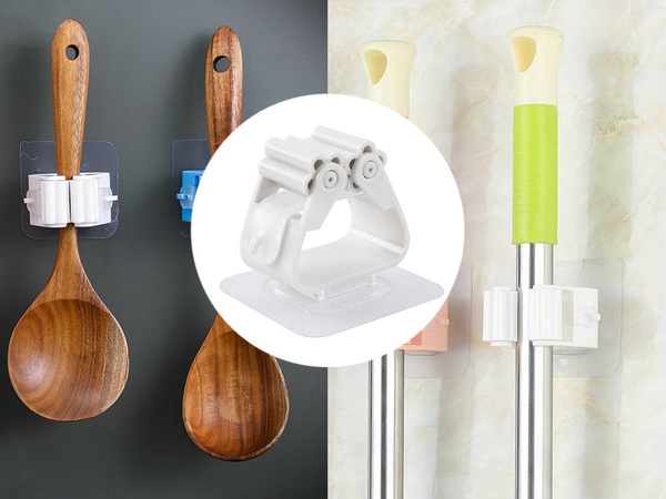 Porte-brosse auto-adhésif pour mop à manche