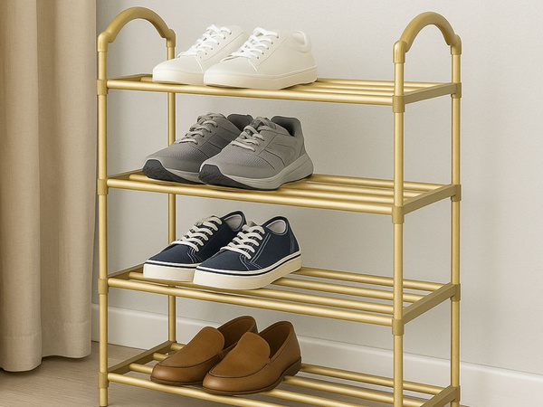 Étagère à chaussures organiseur de chaussures armoire à étages étagère dorée 4 niveaux grande