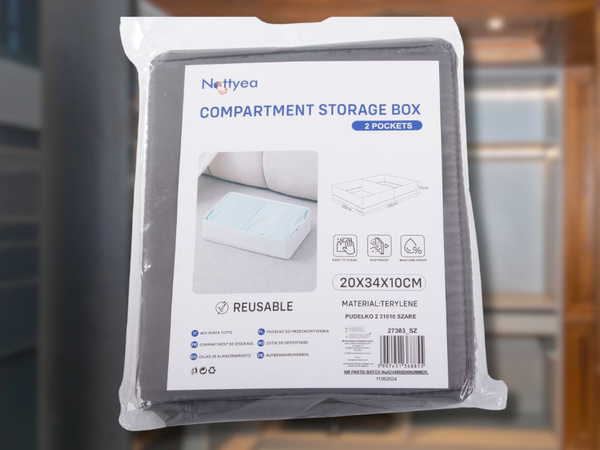 Organizer do szuflady szafy na bielizne skarpetki ubrania z przegrodą szare