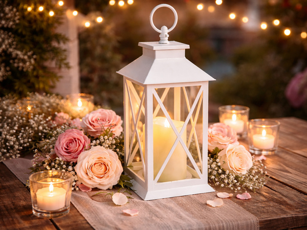 DECORATIVE LED LANTERN WITH ELECTRIC BATTERY-POWERED CANDLE