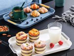 Plastic kitchen tray for serving breakfast, drinks, cakes and desserts