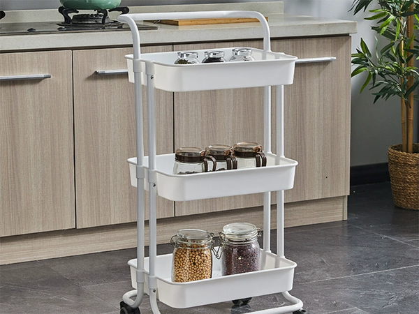 Estante de baño, armario de cocina, estantería móvil con ruedas, 3 niveles, blanco