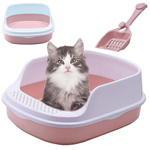 Open-ended cat litter box with soldna frame for litter + large shovel