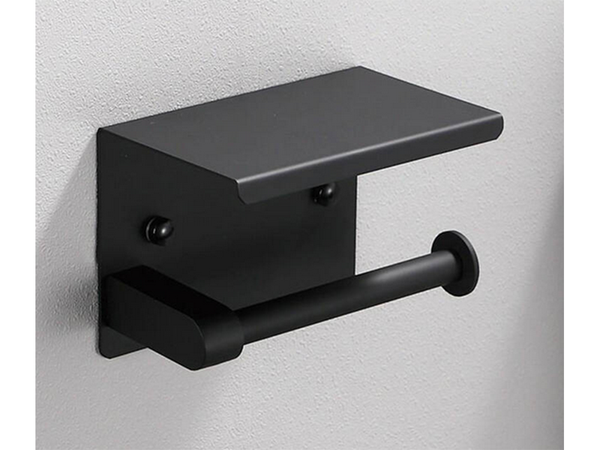 Portarrollos de papel higiénico con estante para teléfono loft negro wc acero