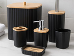 Bathroom set toilet brush dispenser bamboo bin 6 pieces