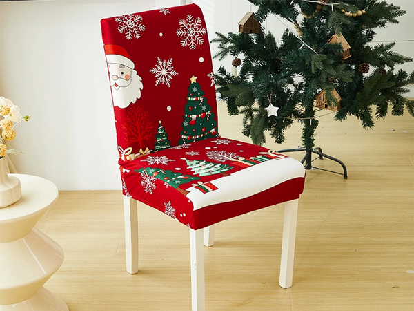 Housse de Noël pour chaise décorative universelle Père Noël avec élastique