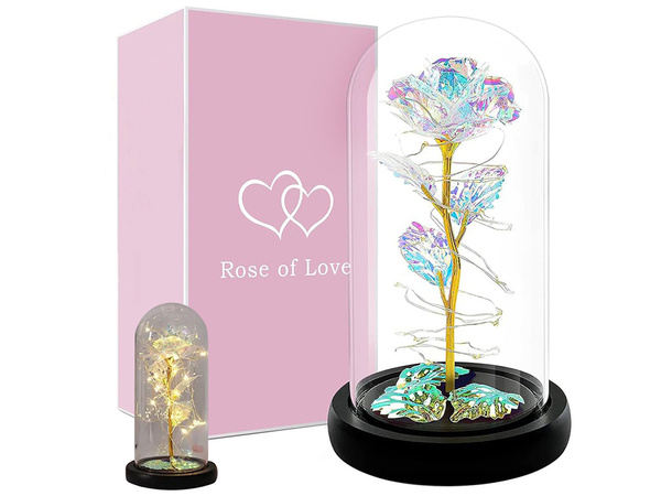 Rosa eterna en caja de cristal luminosa led de regalo para la ocasión de la mujer