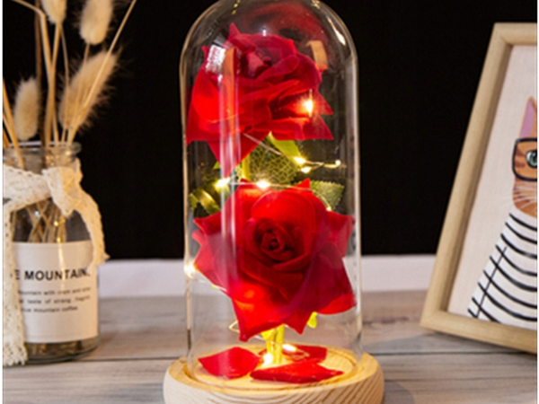 Rose éternelle en verre rouge cadeau lumineux pour une occasion pour femmes