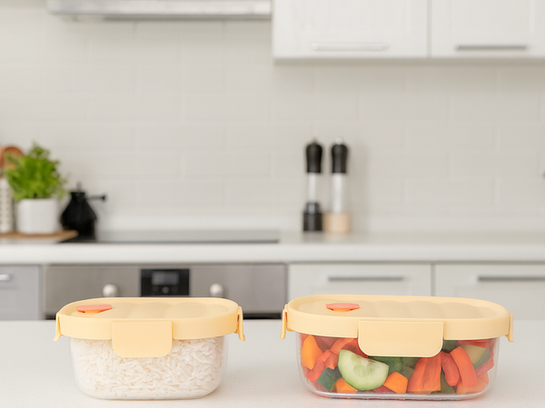 2x skleněné nádoby na potraviny s víčkem žáruvzdorná termobatoh