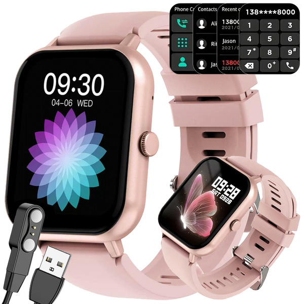 Smartwatch women's men's rubber strap sports Bluetooth calls pink