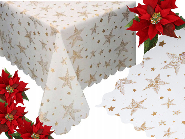 Mantel navidad estrellas blancas copos de nieve 140x220cm