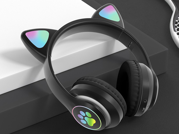 Wireless headphones bluetooth radio fm mp3 cat ears led