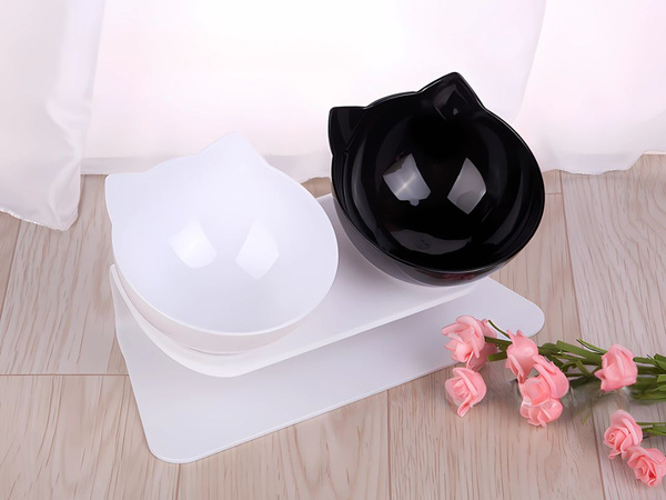 Double bowl for dog cat plastic bowls set for food water 2x400ml