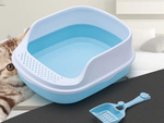 Open-ended cat litter box with soldna frame for litter + large scoop